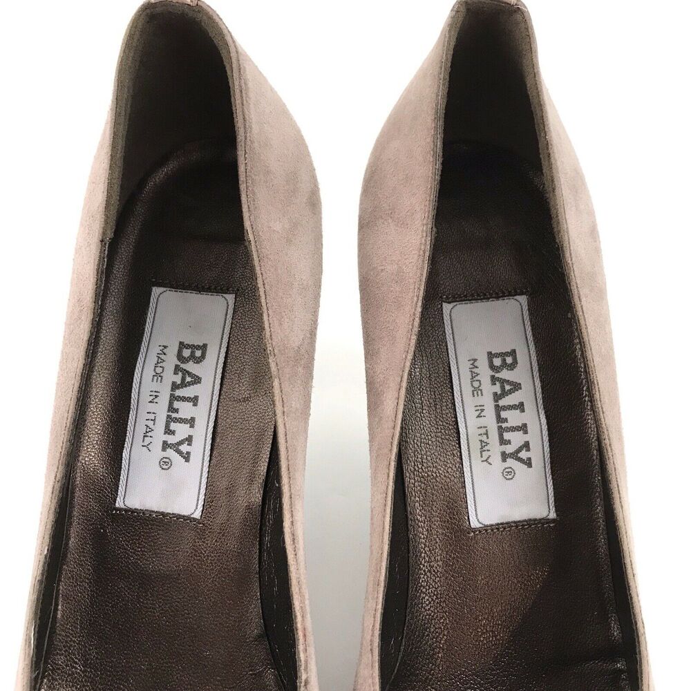 Bally Italy Suede Pumps‎ Taupe Rose Gold Slip On Heels Bow Womens Size 8N - Picture 11 of 11